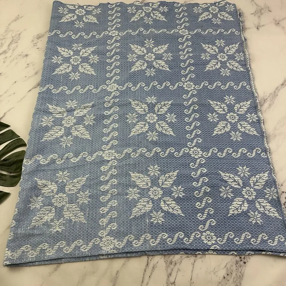 Stevens Vintage 70s Bedspread Coverlet Set of 2 Twin Size Blue White Floral